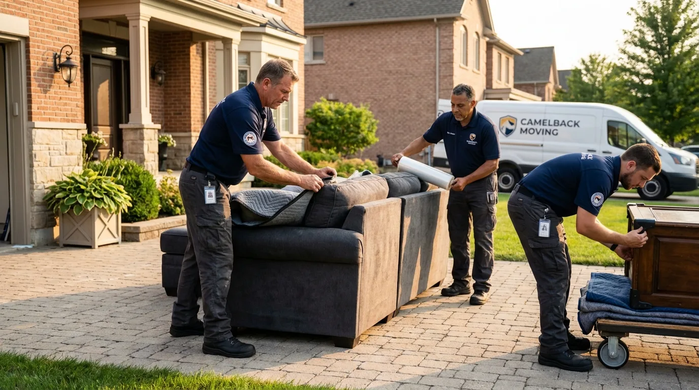 Large estate moving crew wrapping furniture in Bellaire, TX