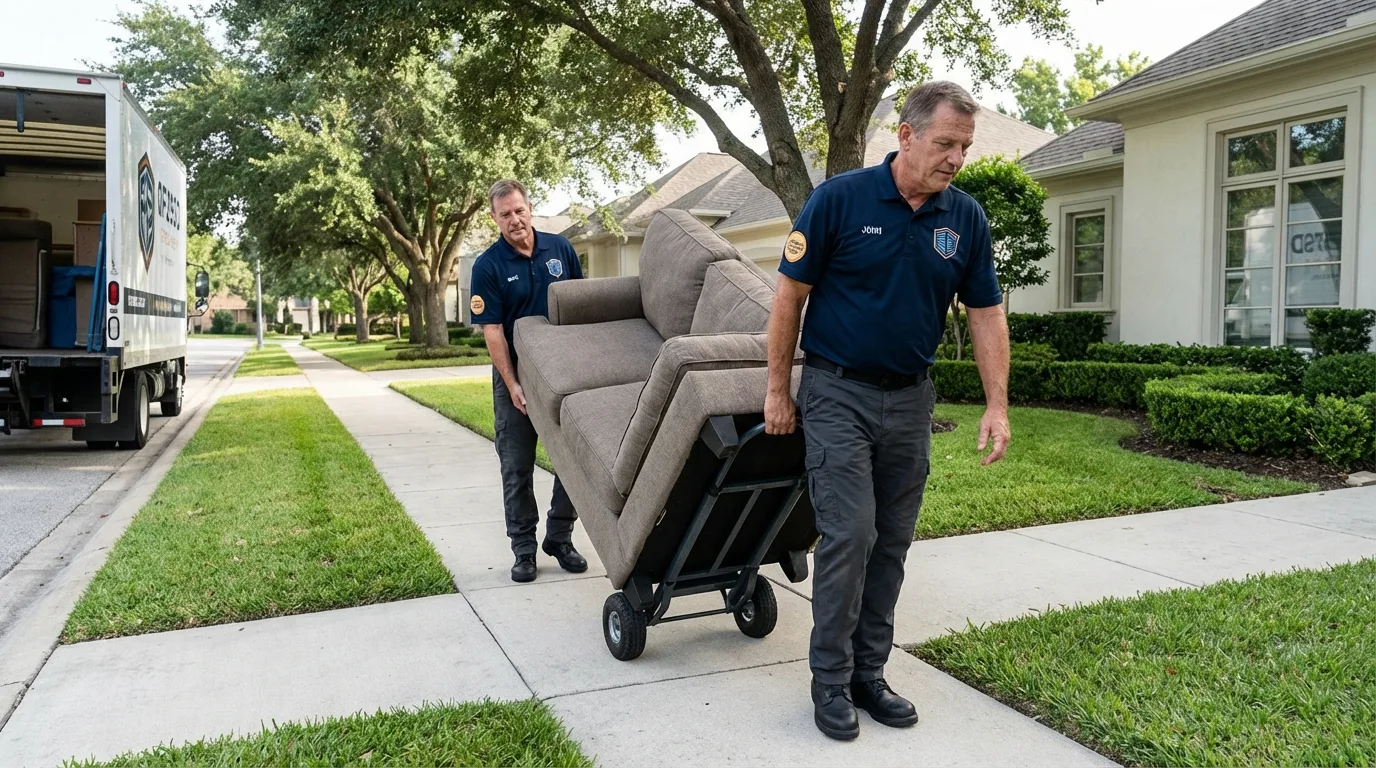 Local residential moving crew loading furniture in Bellaire, TX